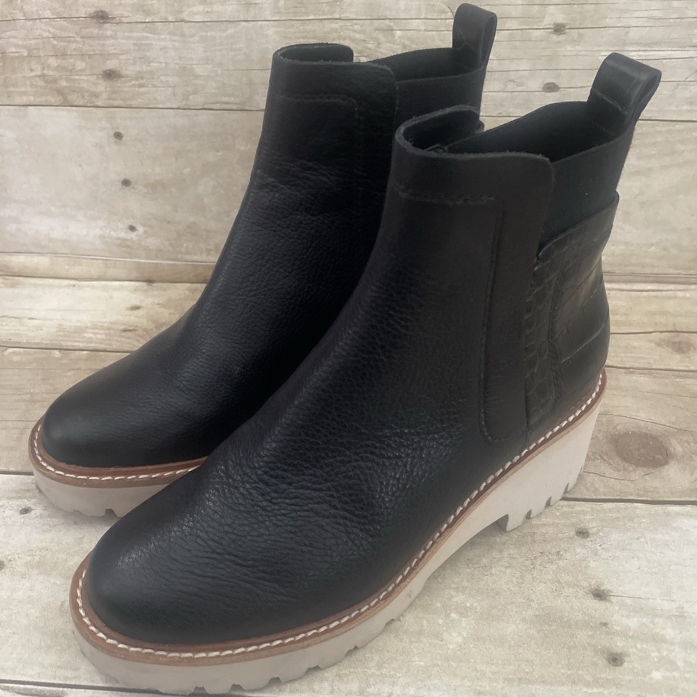 Dolce Vita Boots Haddie Chelsea 6 Black Suede Leather Chunky Y2K Retro Platform